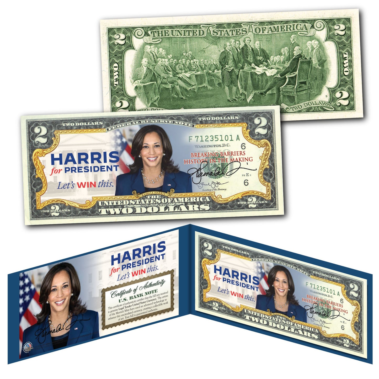 Harris For President - Genuine Legal Tender U.S. $2 Bill